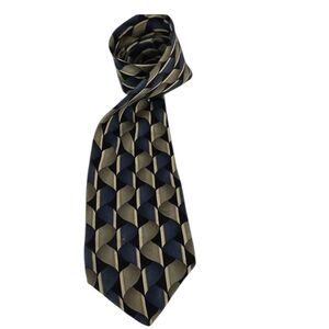 Ziggurat Silk Geometric Blue Tan Necktie